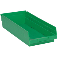 Shelf Bins, 8-1/8" W x 4" H x 17-7/8" D, Green, 40 lbs. Capacity MAS Chibougamau