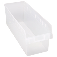 Store-Max Shelf Bins, 8-3/8" W x 8" H x 23-5/8" D, Clear, 68 lbs. Capacity MAS Chibougamau