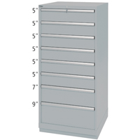 Drawer Cabinets, 8 Drawers, 28-1/4" W x 28-1/2" D x 59-1/2" H, Grey MAS Chibougamau