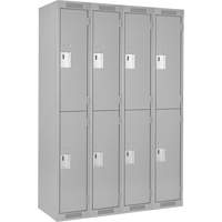 Clean Line Lockers, 2 -tier, Bank of 4, 48" x 18" x 72", Steel, Grey, Rivet (Assembled) MAS Chibougamau