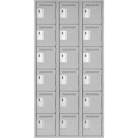 Clean Line Lockerettes, 6 -tier, Bank of 3, 36" x 18" x 72", Steel, Grey, Rivet (Assembled) MAS Chibougamau