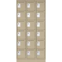 Clean Line Lockerette, 6 -tier, Bank of 3, 36" x 18" x 76", Steel, Beige, Rivet (Assembled) MAS Chibougamau