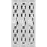 Clean Line Lockers, Bank of 3, 36" x 15" x 72", Steel, Grey, Rivet (Assembled), Perforated MAS Chibougamau