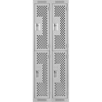 Clean Line Lockers, 2 -tier, Bank of 2, 24" x 15" x 72", Steel, Grey, Rivet (Assembled), Perforated MAS Chibougamau