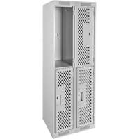 Clean Line Lockers, 2 -tier, Bank of 2, 24" x 15" x 72", Steel, Grey, Rivet (Assembled), Perforated MAS Chibougamau