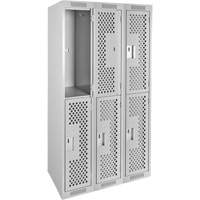 Clean Line Lockers, 2 -tier, Bank of 3, 36" x 15" x 72", Steel, Grey, Rivet (Assembled), Perforated MAS Chibougamau