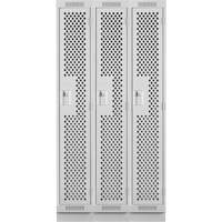 Clean Line Lockers, Bank of 3, 36" x 15" x 76", Steel, Grey, Rivet (Assembled), Perforated MAS Chibougamau