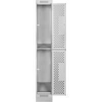 Clean Line Lockers, 2 -tier, 12" x 18" x 76", Steel, Grey, Rivet (Assembled), Perforated MAS Chibougamau