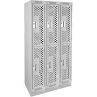 Clean Line Lockers, 2 -tier, Bank of 3, 36" x 15" x 76", Steel, Grey, Rivet (Assembled), Perforated MAS Chibougamau