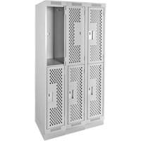 Clean Line Lockers, 2 -tier, Bank of 3, 36" x 15" x 76", Steel, Grey, Rivet (Assembled), Perforated MAS Chibougamau