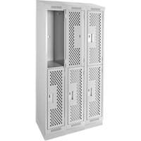 Clean Line Lockers, 2 -tier, Bank of 3, 36" x 15" x 82", Steel, Grey, Rivet (Assembled), Perforated MAS Chibougamau