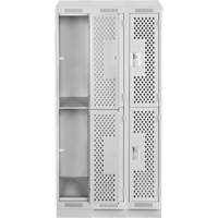 Clean Line Lockers, 2 -tier, Bank of 3, 36" x 15" x 82", Steel, Grey, Rivet (Assembled), Perforated MAS Chibougamau