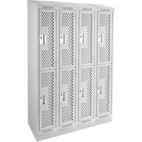 Clean Line Lockers, 2 -tier, Bank of 4, 48" x 15" x 82", Steel, Grey, Rivet (Assembled), Perforated MAS Chibougamau