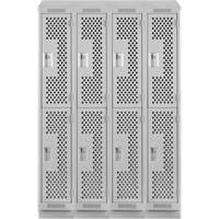 Clean Line Lockers, 2 -tier, Bank of 4, 48" x 15" x 82", Steel, Grey, Rivet (Assembled), Perforated MAS Chibougamau