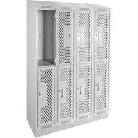 Clean Line Lockers, 2 -tier, Bank of 4, 48" x 15" x 82", Steel, Grey, Rivet (Assembled), Perforated MAS Chibougamau