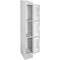 Clean Line Lockers, 3 -tier, 12" x 18" x 82", Steel, Grey, Rivet (Assembled), Perforated MAS Chibougamau