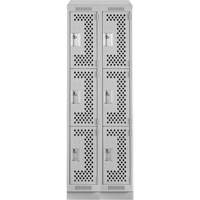 Clean Line Lockers, 3 -tier, Bank of 2, 24" x 18" x 82", Steel, Grey, Rivet (Assembled), Perforated MAS Chibougamau