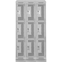 Clean Line Lockers, 3 -tier, Bank of 3, 36" x 18" x 82", Steel, Grey, Rivet (Assembled), Perforated MAS Chibougamau