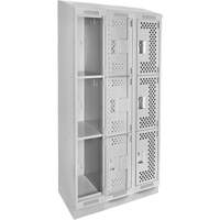 Clean Line Lockers, 3 -tier, Bank of 3, 36" x 18" x 82", Steel, Grey, Rivet (Assembled), Perforated MAS Chibougamau