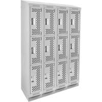 Clean Line Lockers, 3 -tier, Bank of 4, 48" x 18" x 82", Steel, Grey, Rivet (Assembled), Perforated MAS Chibougamau