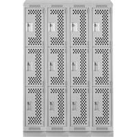 Clean Line Lockers, 3 -tier, Bank of 4, 48" x 18" x 82", Steel, Grey, Rivet (Assembled), Perforated MAS Chibougamau