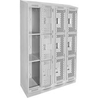 Clean Line Lockers, 3 -tier, Bank of 4, 48" x 18" x 82", Steel, Grey, Rivet (Assembled), Perforated MAS Chibougamau