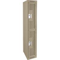 Clean Line Lockers, 2 -tier, 12" x 15" x 72", Steel, Beige, Rivet (Assembled), Perforated MAS Chibougamau
