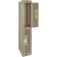 Clean Line Lockers, 2 -tier, 12" x 15" x 72", Steel, Beige, Rivet (Assembled), Perforated MAS Chibougamau