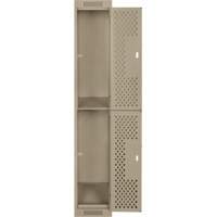 Clean Line Lockers, 2 -tier, 12" x 15" x 72", Steel, Beige, Rivet (Assembled), Perforated MAS Chibougamau