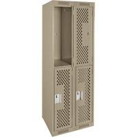 Clean Line Lockers, 2 -tier, Bank of 2, 24" x 15" x 72", Steel, Beige, Rivet (Assembled), Perforated MAS Chibougamau