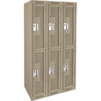 Clean Line Lockers, 2 -tier, Bank of 3, 36" x 15" x 72", Steel, Beige, Rivet (Assembled), Perforated MAS Chibougamau