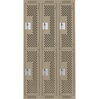 Clean Line Lockers, 2 -tier, Bank of 3, 36" x 15" x 72", Steel, Beige, Rivet (Assembled), Perforated MAS Chibougamau