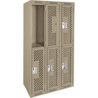 Clean Line Lockers, 2 -tier, Bank of 3, 36" x 15" x 72", Steel, Beige, Rivet (Assembled), Perforated MAS Chibougamau