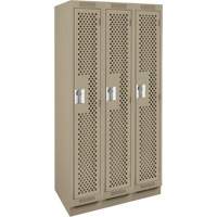 Clean Line Lockers, Bank of 3, 36" x 15" x 76", Steel, Beige, Rivet (Assembled), Perforated MAS Chibougamau