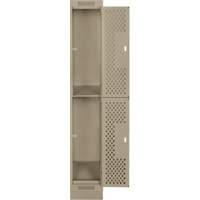 Casiers Clean Line, 2 niveaux, 12" x 15" x 76", Acier, Beige, Rivet (assembl&eacute;), Perfor&eacute; MAS Chibougamau
