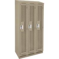 Clean Line Lockers, Bank of 3, 36" x 18" x 82", Steel, Beige, Rivet (Assembled), Perforated MAS Chibougamau