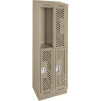 Clean Line Lockers, 2 -tier, Bank of 2, 24" x 15" x 82", Steel, Beige, Rivet (Assembled), Perforated MAS Chibougamau