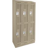Clean Line Lockers, 2 -tier, Bank of 3, 36" x 15" x 82", Steel, Beige, Rivet (Assembled), Perforated MAS Chibougamau