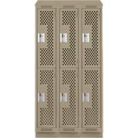 Clean Line Lockers, 2 -tier, Bank of 3, 36" x 15" x 82", Steel, Beige, Rivet (Assembled), Perforated MAS Chibougamau