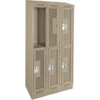 Clean Line Lockers, 2 -tier, Bank of 3, 36" x 15" x 82", Steel, Beige, Rivet (Assembled), Perforated MAS Chibougamau