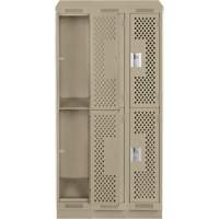 Clean Line Lockers, 2 -tier, Bank of 3, 36" x 15" x 82", Steel, Beige, Rivet (Assembled), Perforated MAS Chibougamau