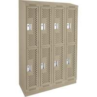 Clean Line Lockers, 2 -tier, Bank of 4, 48" x 12" x 82", Steel, Beige, Rivet (Assembled), Perforated MAS Chibougamau