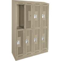 Clean Line Lockers, 2 -tier, Bank of 4, 48" x 12" x 82", Steel, Beige, Rivet (Assembled), Perforated MAS Chibougamau