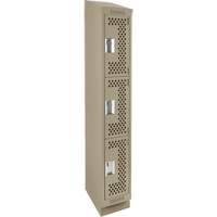 Clean Line Lockers, 3 -tier, 12" x 18" x 82", Steel, Beige, Rivet (Assembled), Perforated MAS Chibougamau
