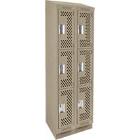 Clean Line Lockers, 3 -tier, Bank of 2, 24" x 18" x 82", Steel, Beige, Rivet (Assembled), Perforated MAS Chibougamau