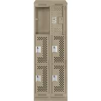 Clean Line Lockers, 3 -tier, Bank of 2, 24" x 18" x 82", Steel, Beige, Rivet (Assembled), Perforated MAS Chibougamau