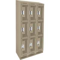 Clean Line Lockers, 3 -tier, Bank of 3, 36" x 18" x 82", Steel, Beige, Rivet (Assembled), Perforated MAS Chibougamau