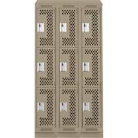 Clean Line Lockers, 3 -tier, Bank of 3, 36" x 18" x 82", Steel, Beige, Rivet (Assembled), Perforated MAS Chibougamau
