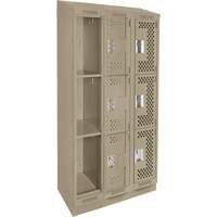 Clean Line Lockers, 3 -tier, Bank of 3, 36" x 18" x 82", Steel, Beige, Rivet (Assembled), Perforated MAS Chibougamau