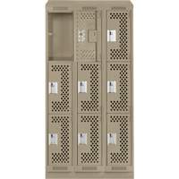 Clean Line Lockers, 3 -tier, Bank of 3, 36" x 18" x 82", Steel, Beige, Rivet (Assembled), Perforated MAS Chibougamau